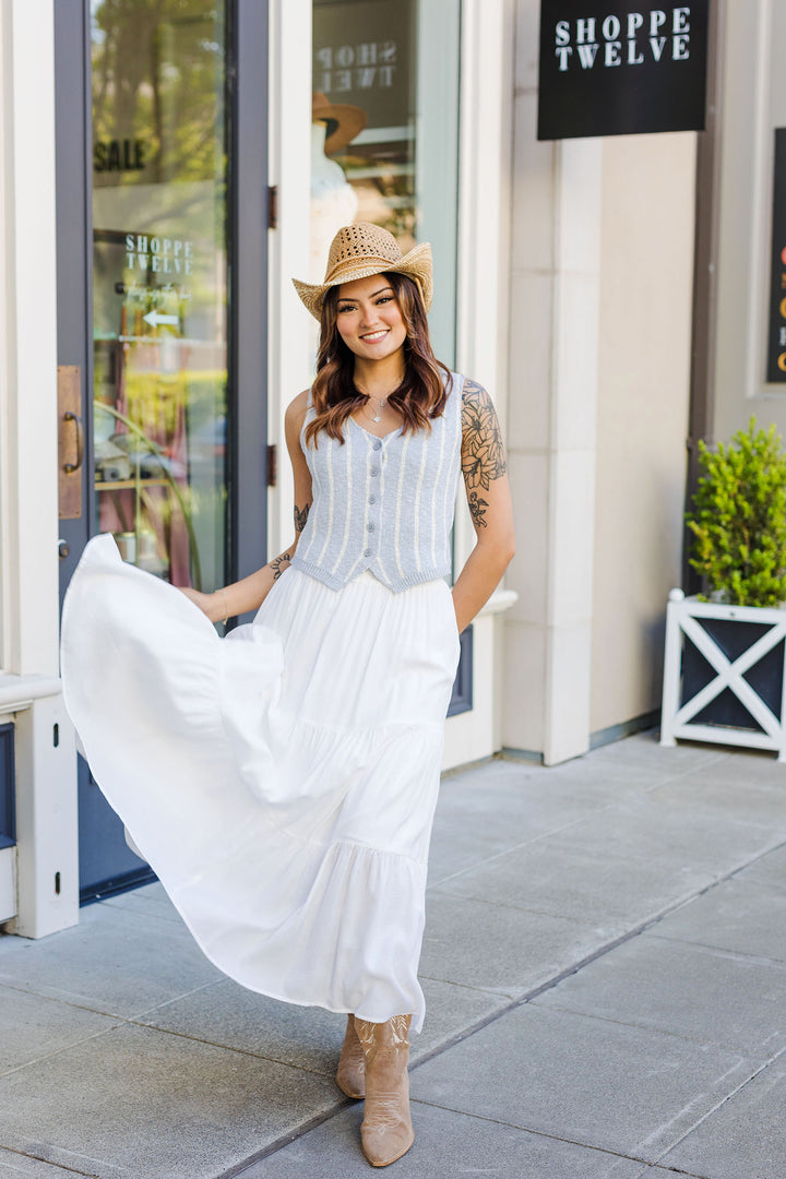 The Barcelona White Tiered Maxi Skirt