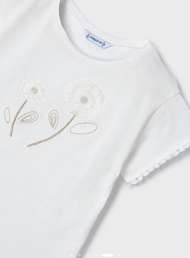 The Girls Flower Power Off-White Embroidered T-Shirt