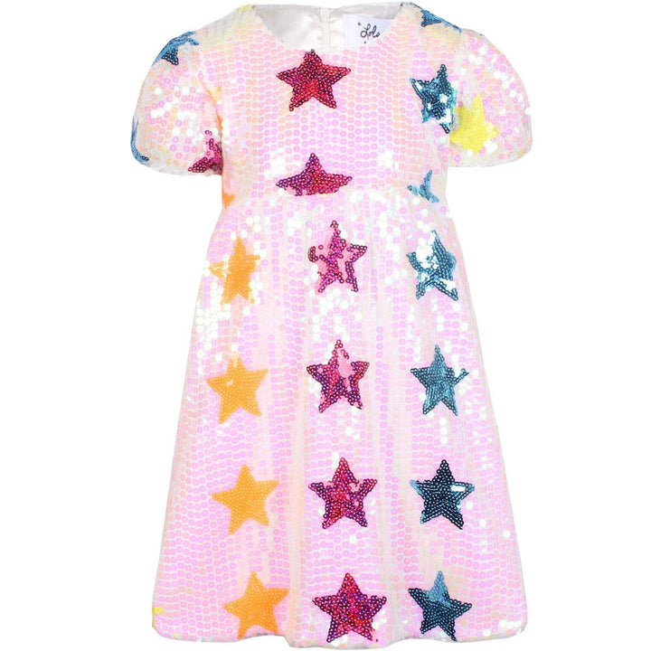 The Girls White Sequin Rainbow Stars Dress by Lola and the Boys