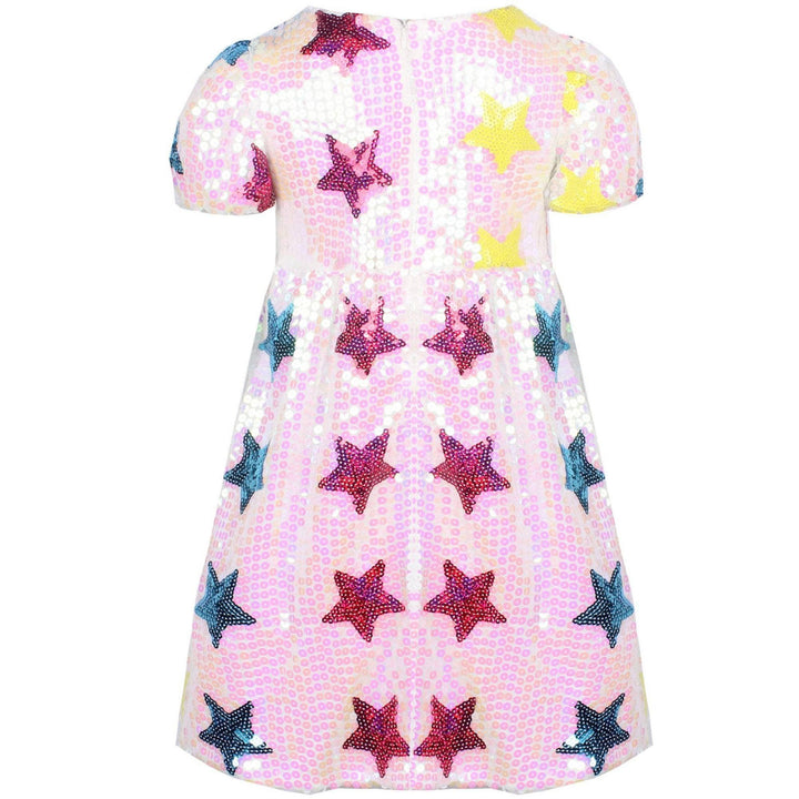 The Girls White Sequin Rainbow Stars Dress by Lola and the Boys