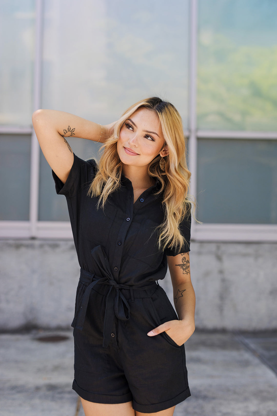 The Boardwalk Black Linen Romper