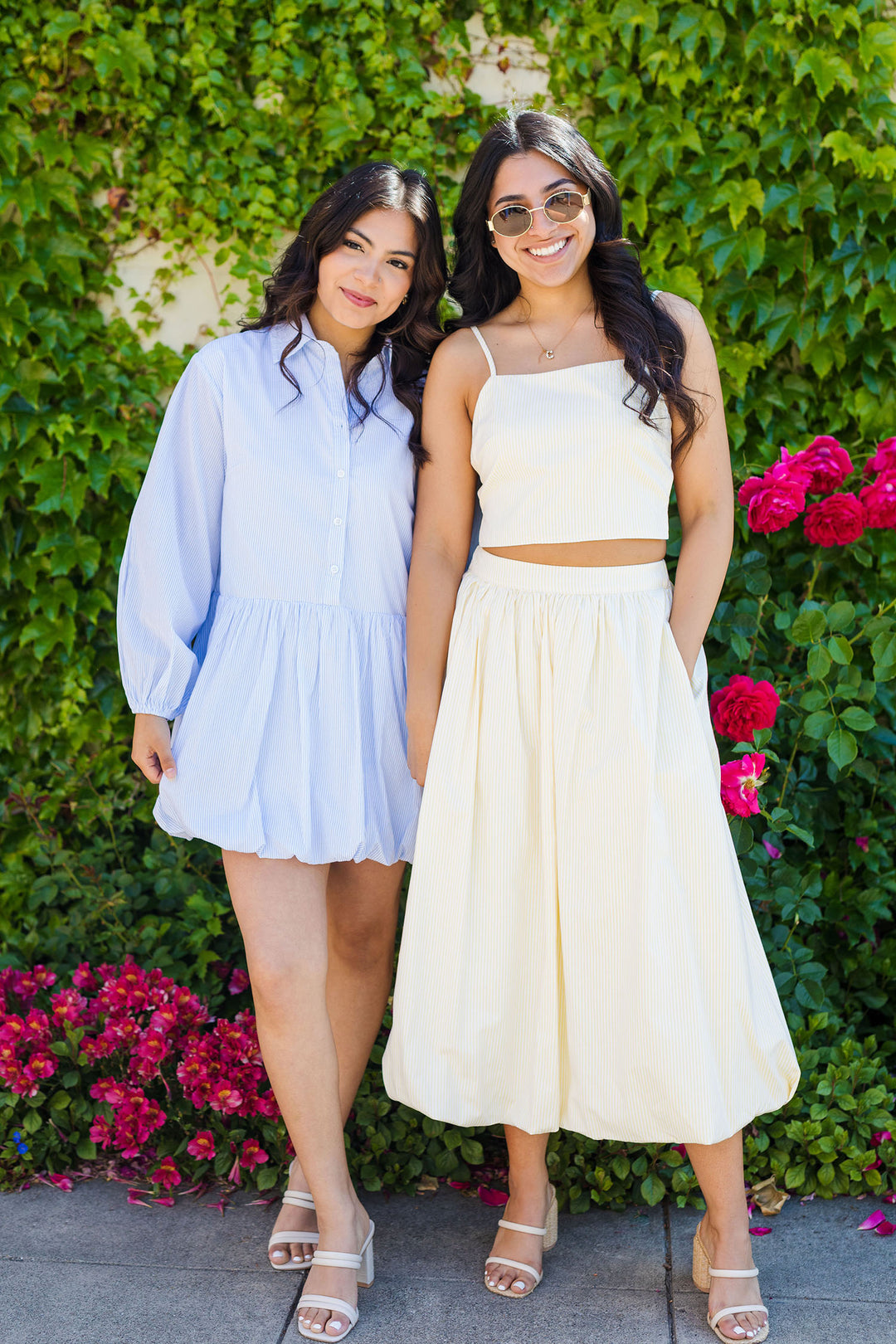 The Southern Charm Blue Pinstripe Bubble Mini Dress