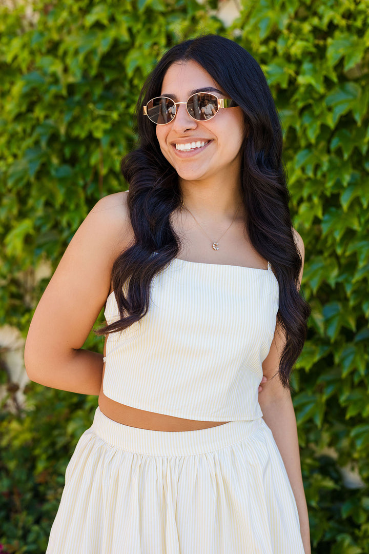 The Sunny Days Yellow Striped Cropped Tank & Midi Skirt Set