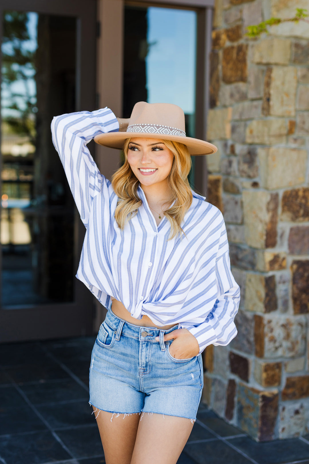 The Sailing Sea Striped Twist Front Blouse