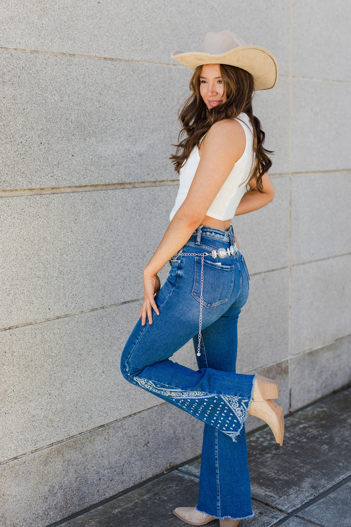 The Paisley Patch High Rise Flare Jeans