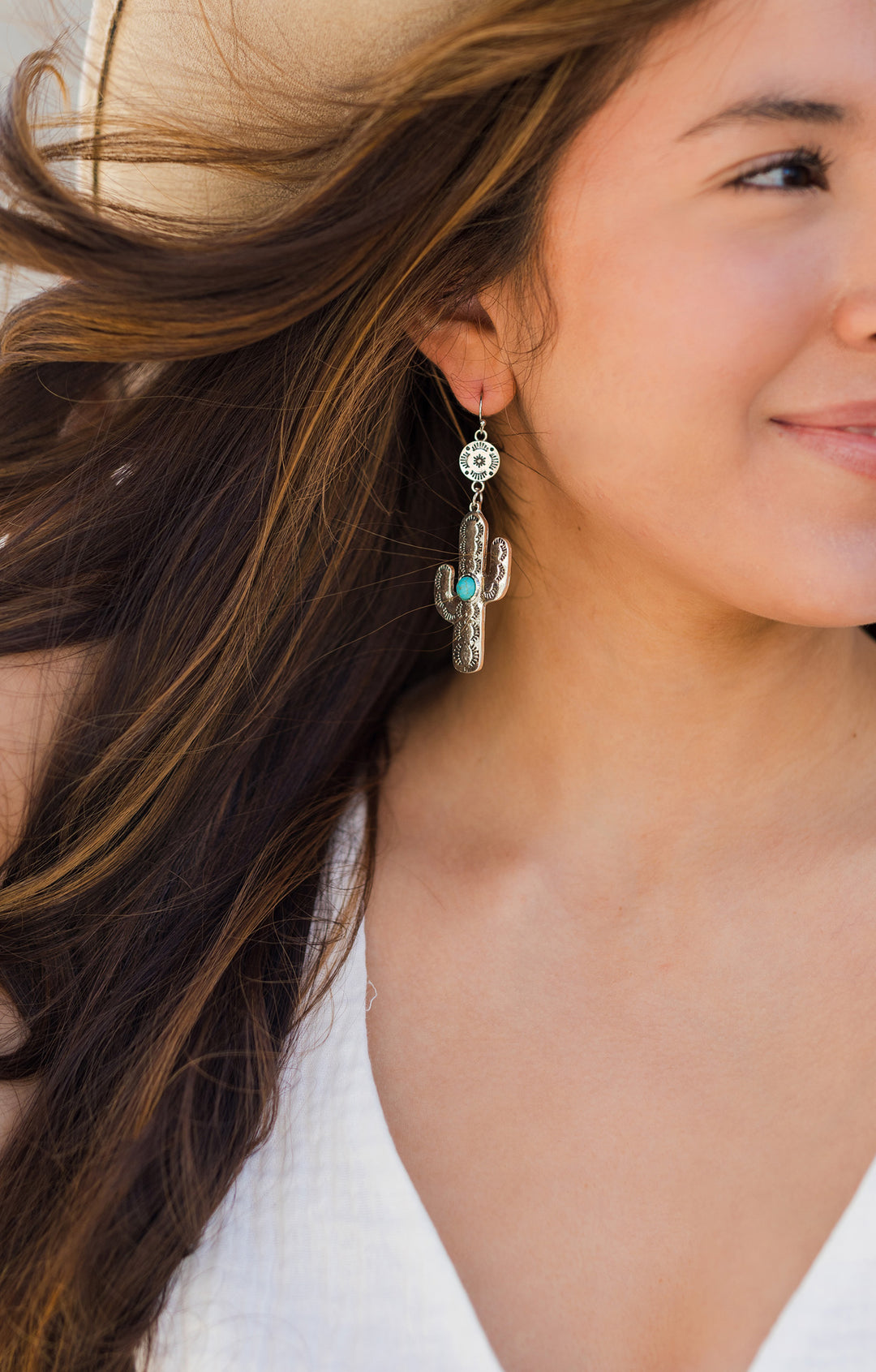 Silver and Turquoise Cactus Earrings