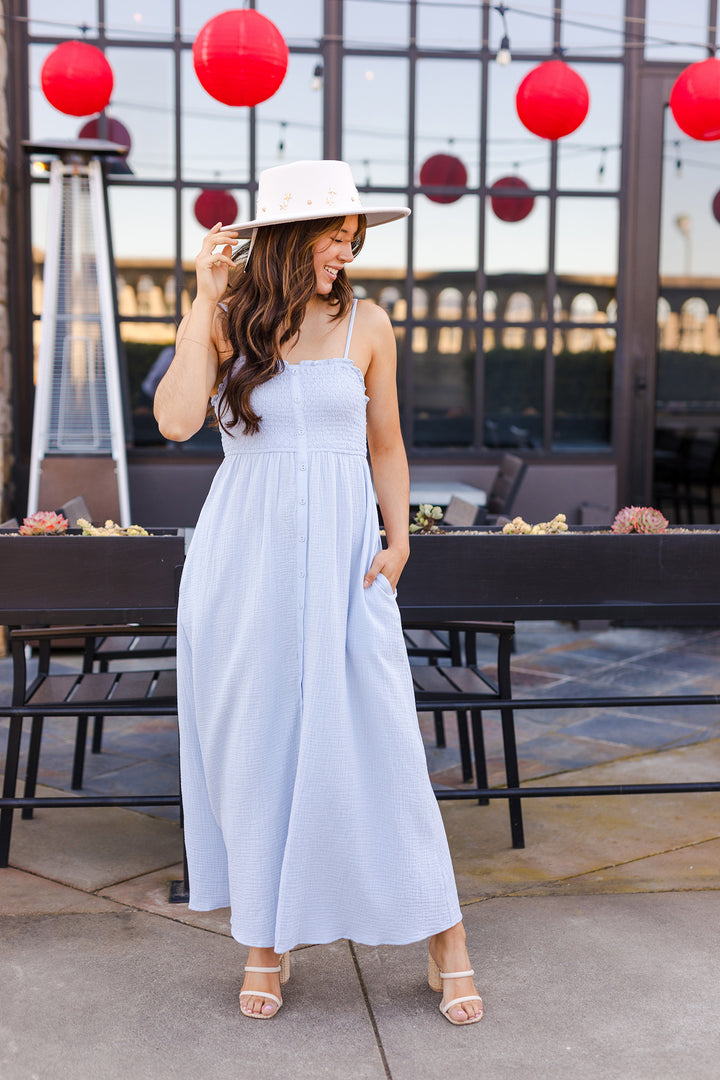 The Darling Cotton Button Front Maxi Dress