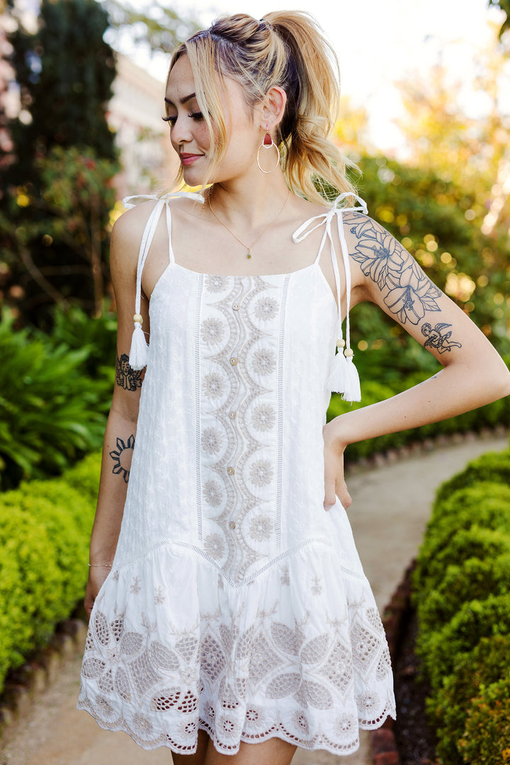The Desert Escape Off-White Embroidered Mini Dress