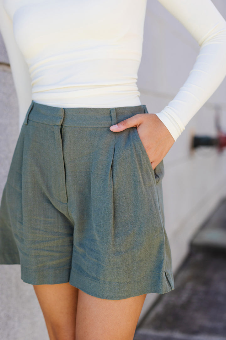 The Only You Olive Linen Shorts