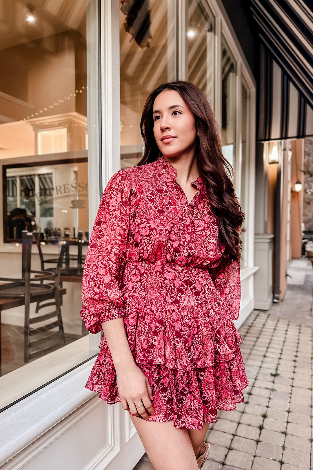 The Rose Petal Burgundy Floral Print Mini Dress