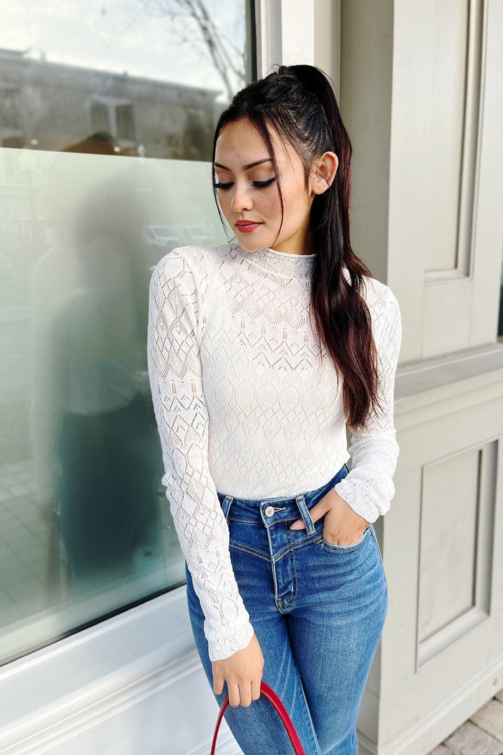The Diamond in the Rough White Pointelle Sweater