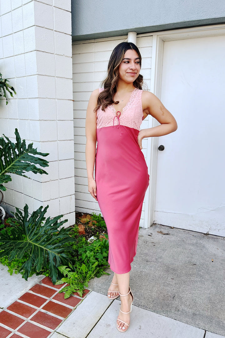 The Everything's Coming Up Roses Satin Slip Midi Dress