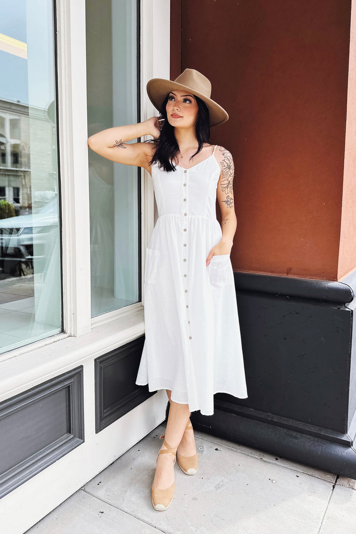 The Silver Springs White Cami Midi Dress