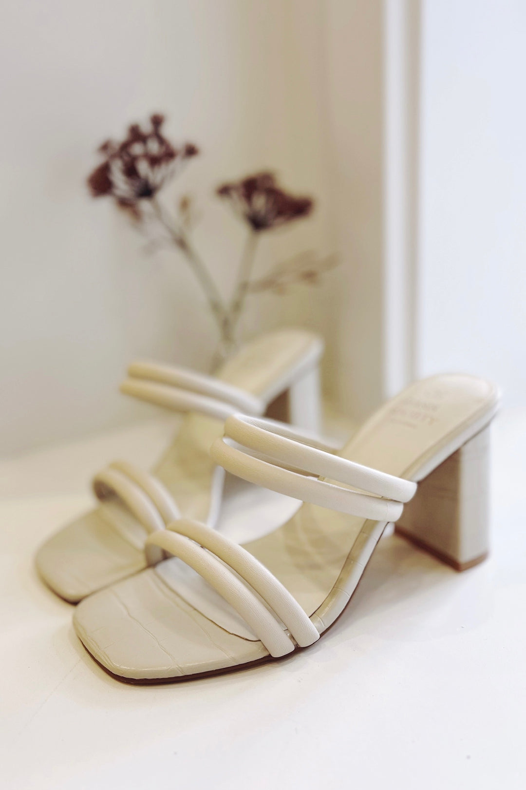 The Angela Beige Strappy Alligator Heels