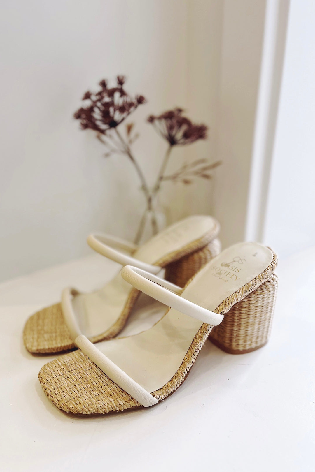 The Margaret Beige Rattan Heels