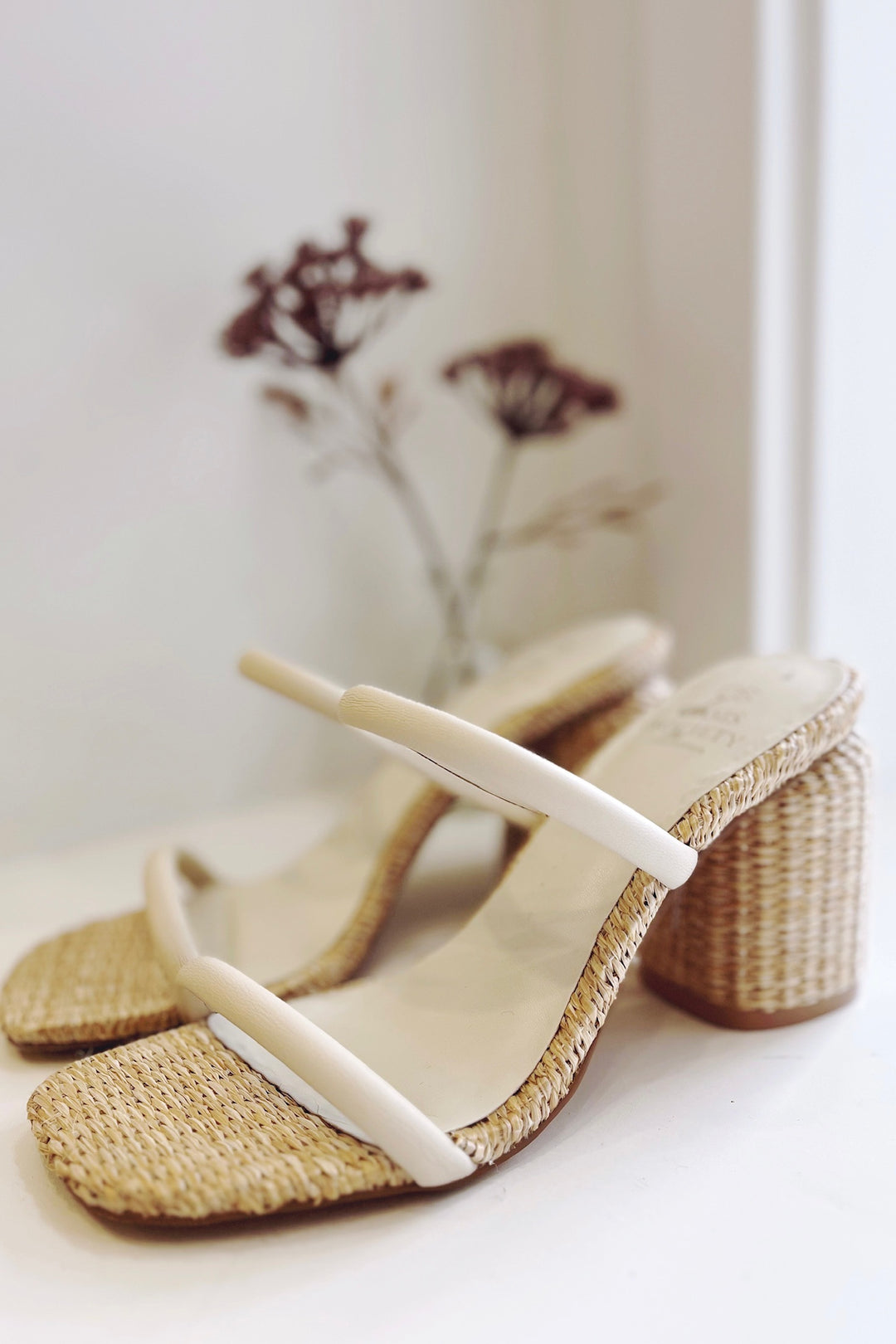 The Margaret Beige Rattan Heels