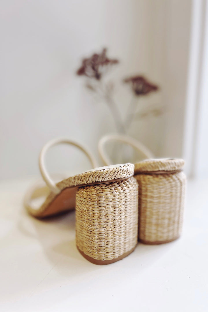 The Margaret Beige Rattan Heels