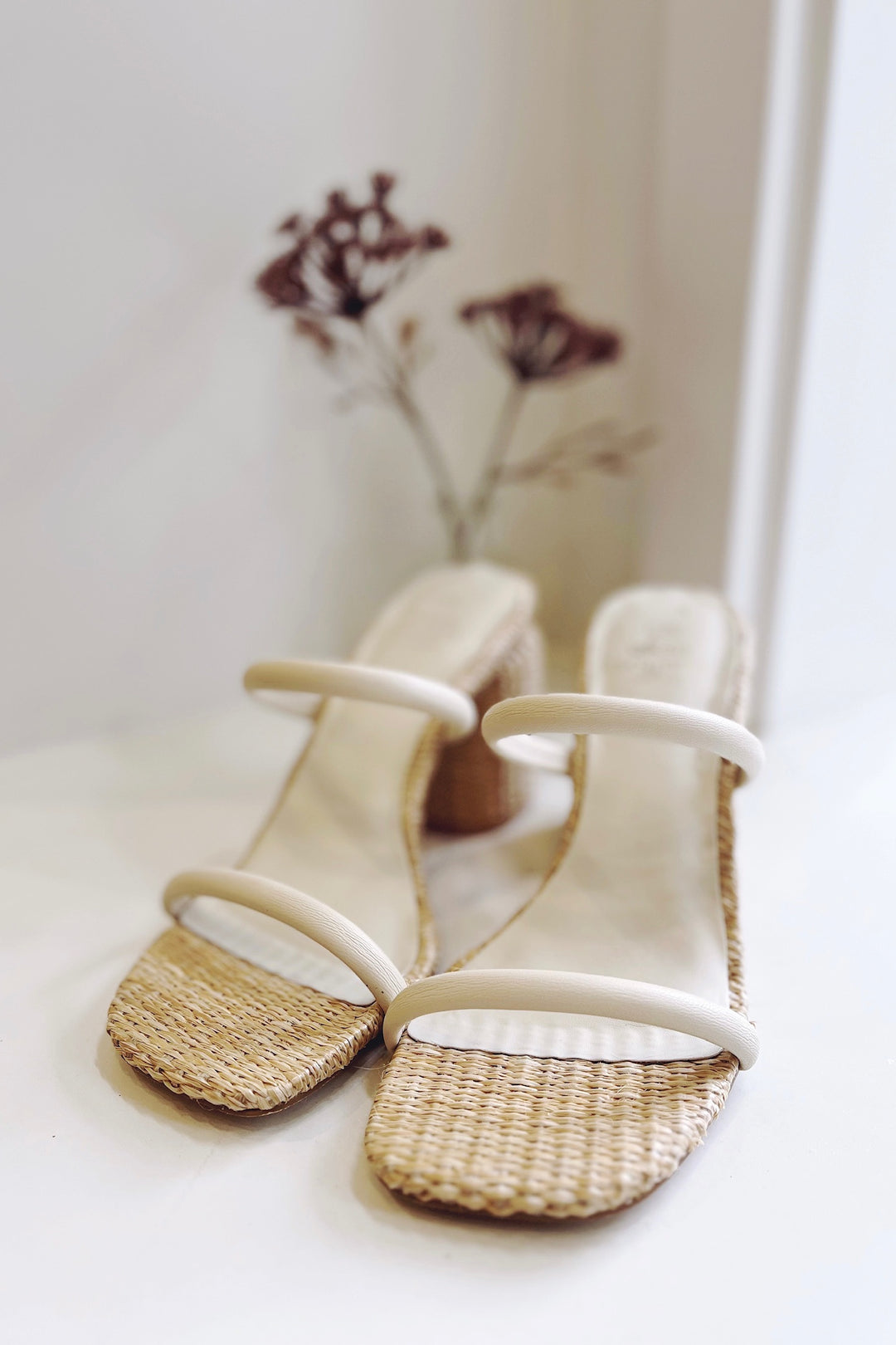 The Margaret Beige Rattan Heels