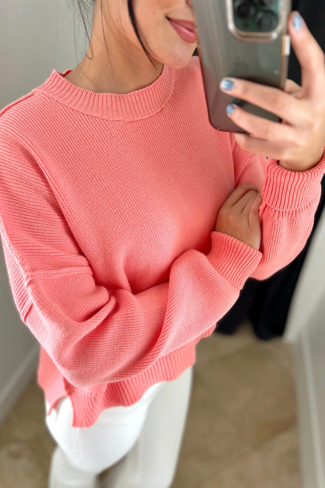 The Leda Coral Pullover Sweater