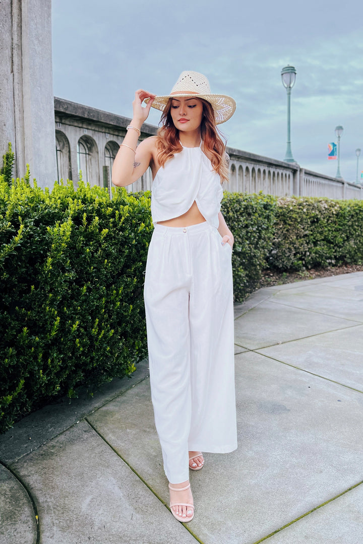 The Way Forward Off-White Halter Top and Pants Set