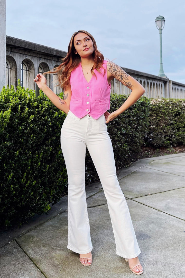 The Summer Days White High Rise Flare Jeans