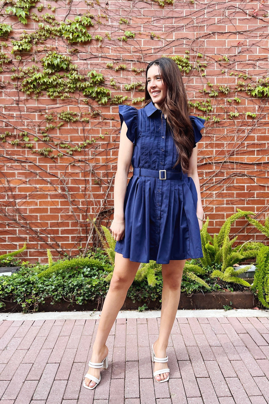 The Out of the Clear Blue Button Up Mini Dress