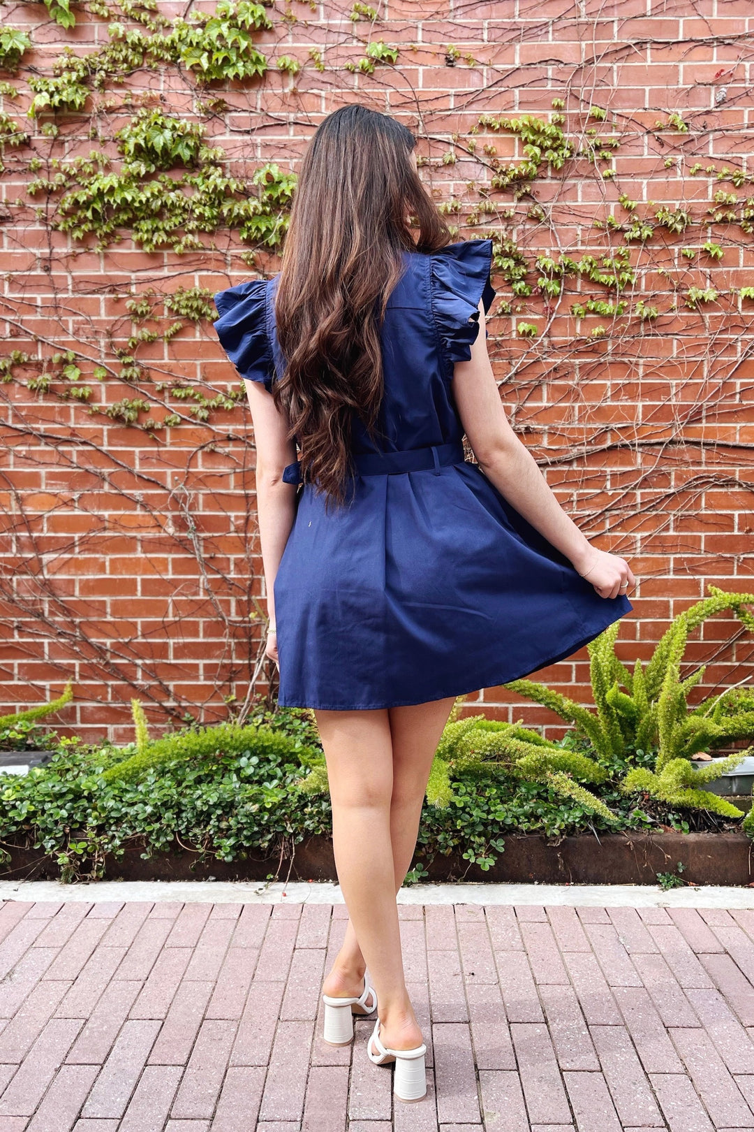The Out of the Clear Blue Button Up Mini Dress
