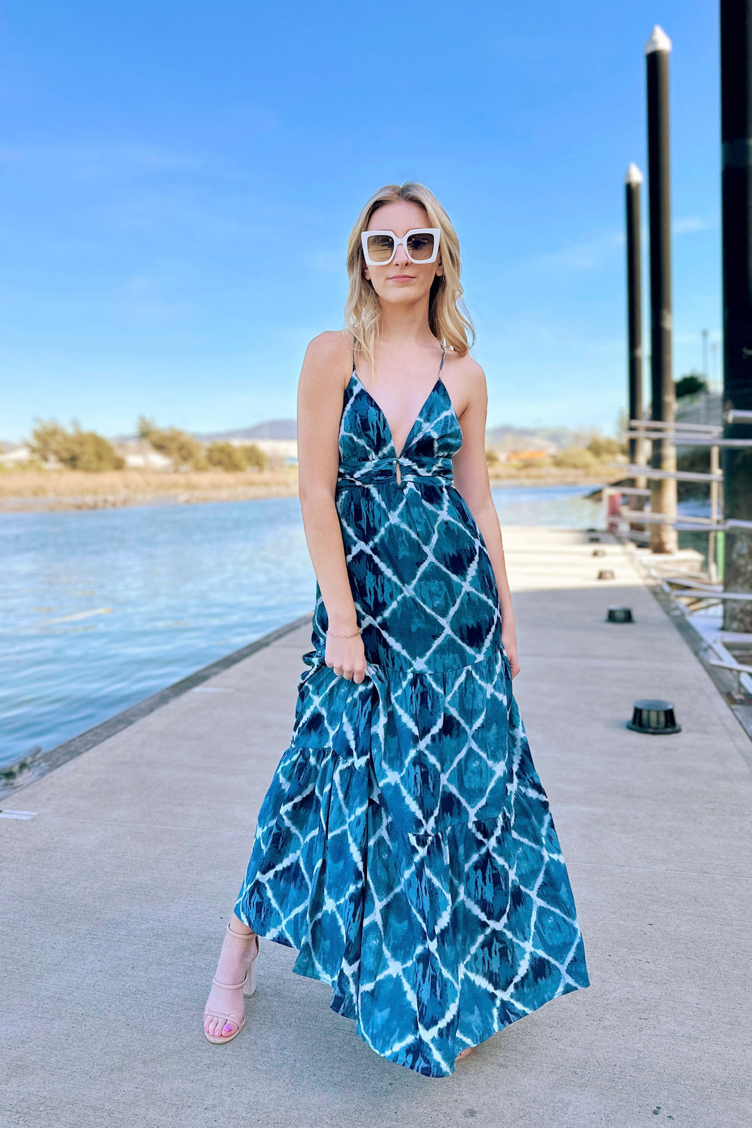 The Morning Breeze Blue Printed Maxi Dress