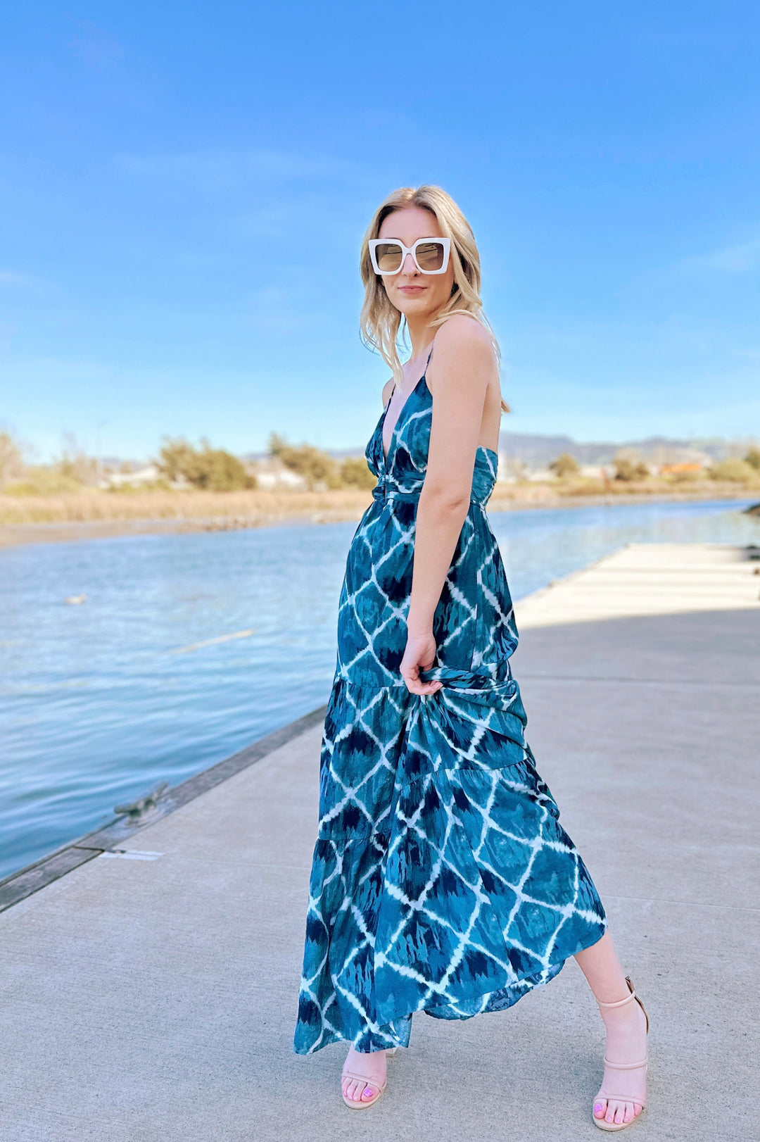 The Morning Breeze Blue Printed Maxi Dress