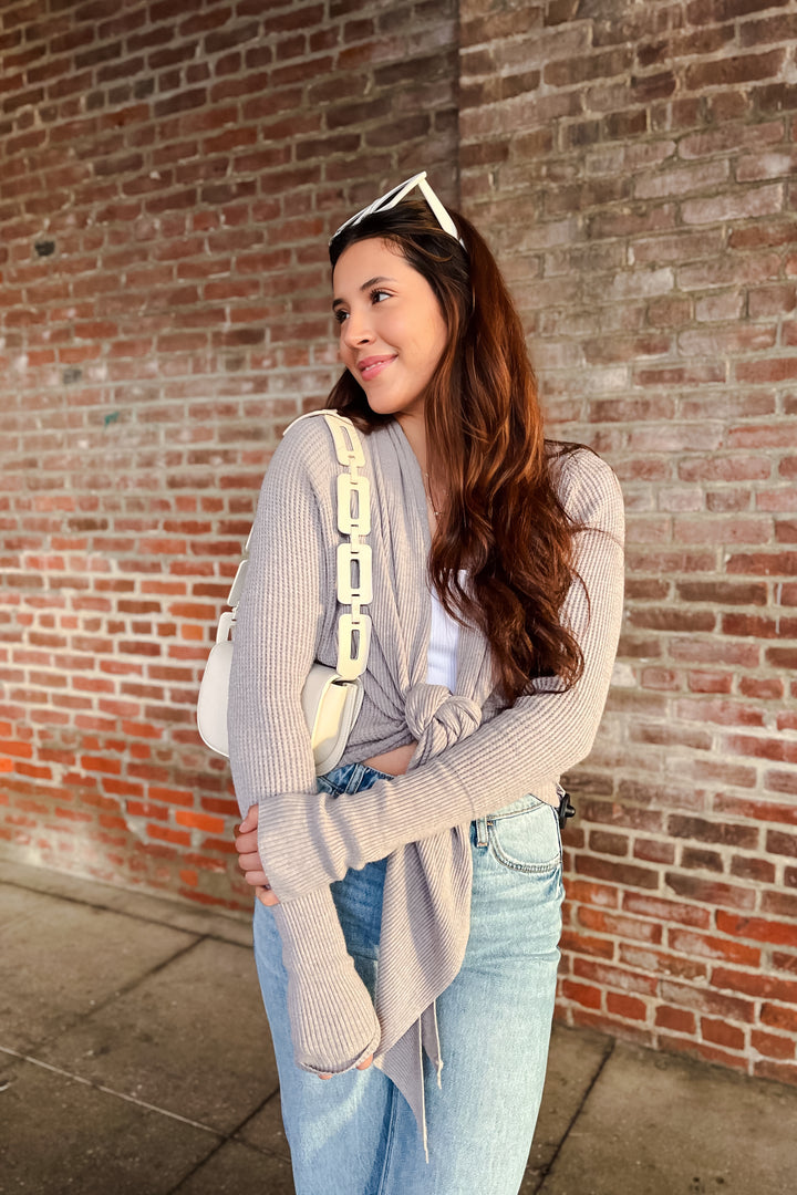 The Morning Dew Heather Grey Tie Front Cardigan