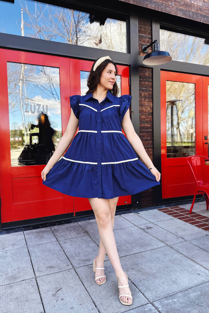 The Sailboat for Sale Navy Tiered Mini Dress