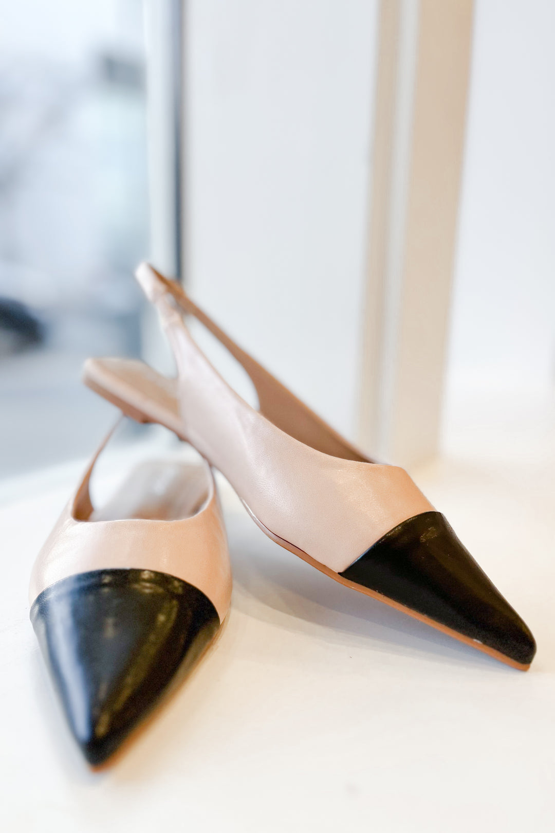 The Nessa Nude & Black Sling Back Flats