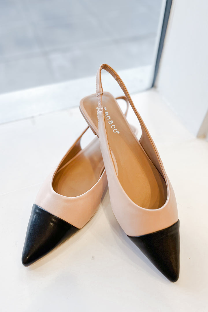 The Nessa Nude & Black Sling Back Flats