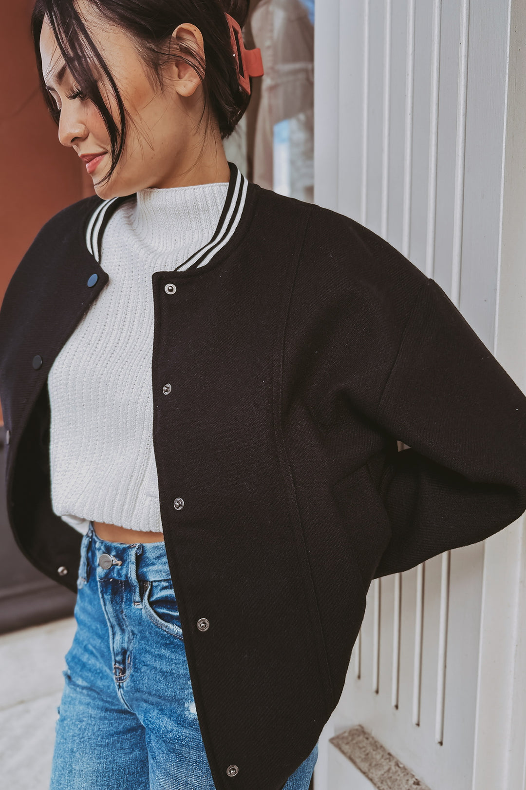 The Wing (Wo)man Black Bomber Jacket