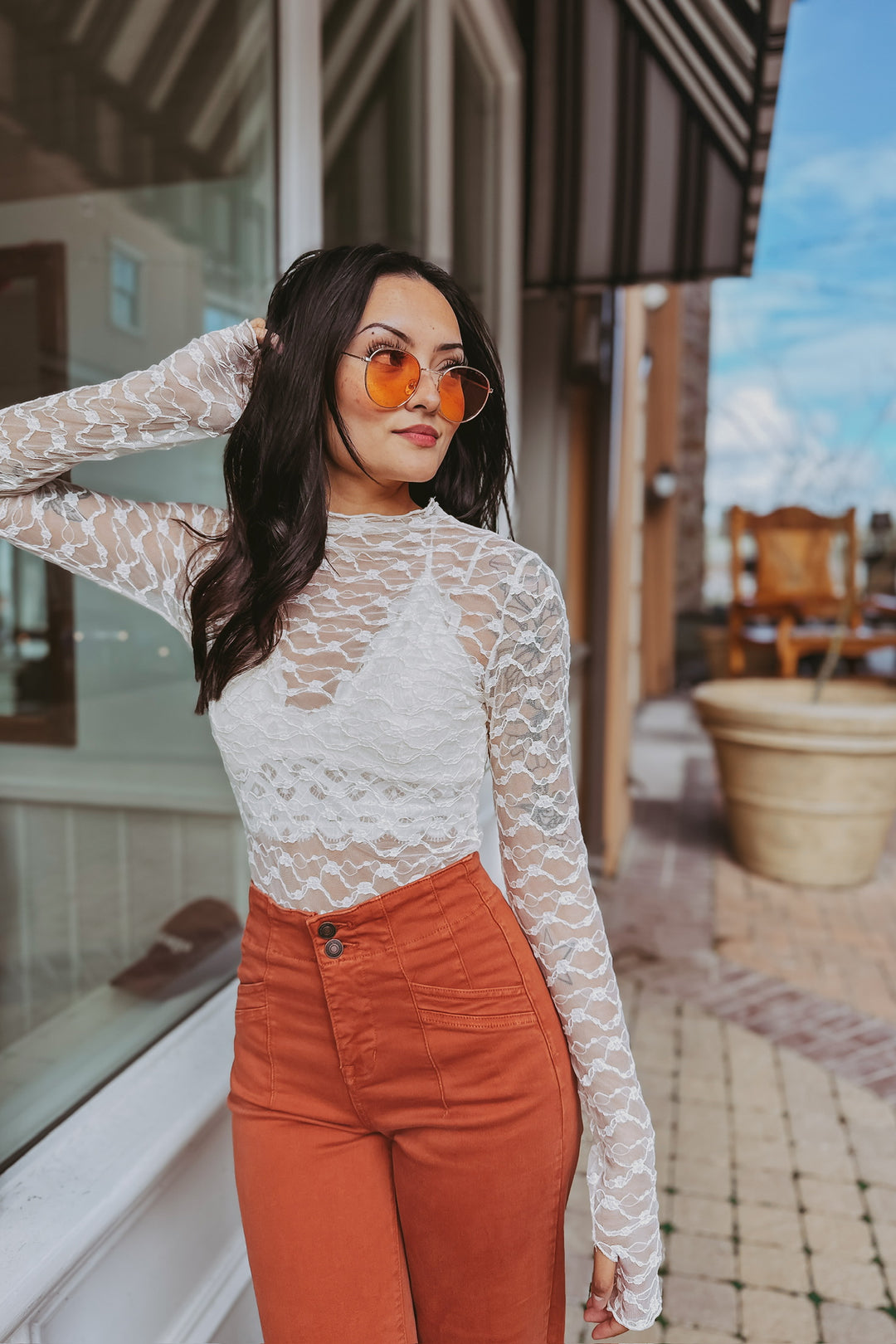 The Viola White Lace Long Sleeve Top