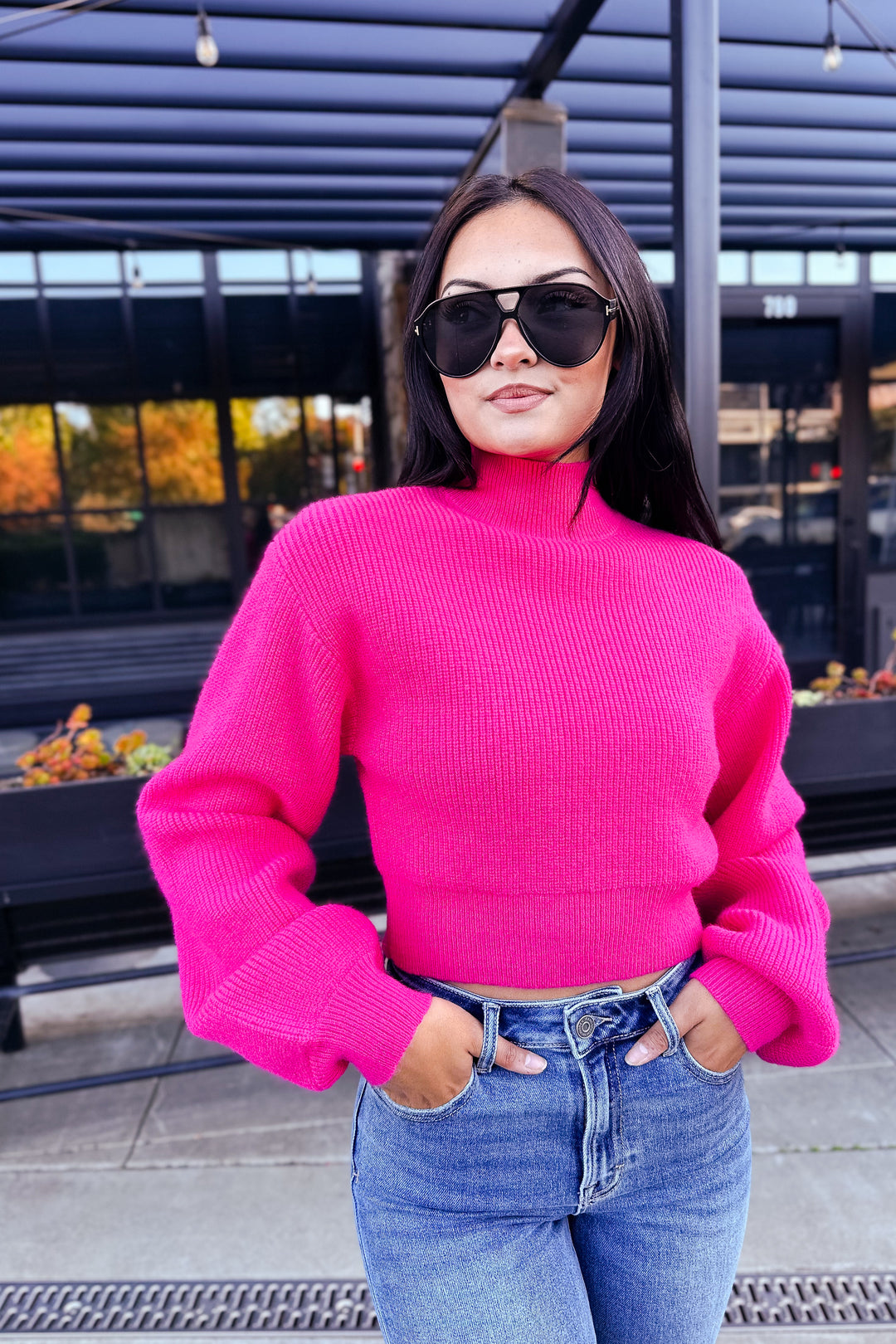 The Keep It Short Cropped Mock Neck Sweater