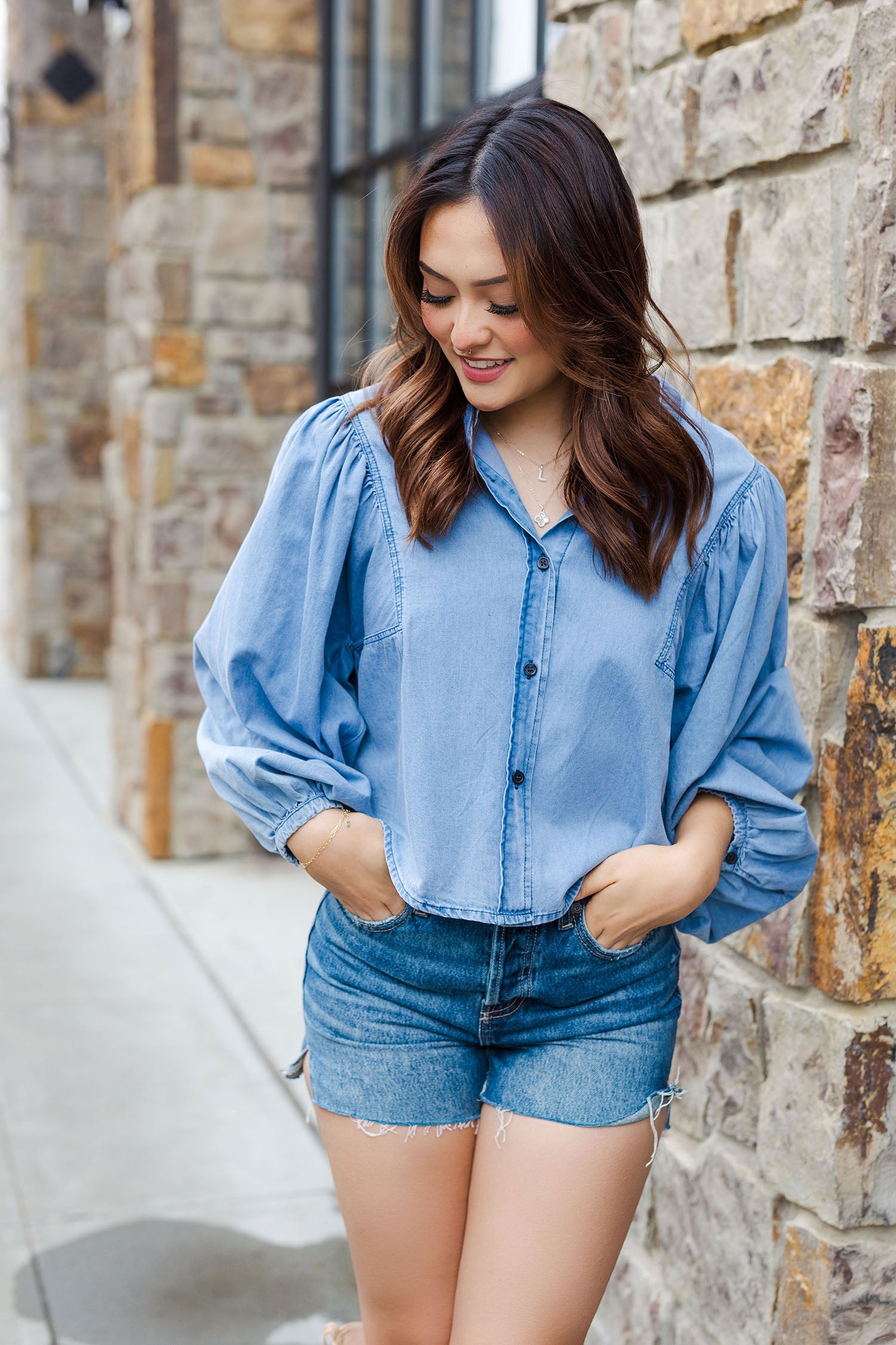 The Carpe Denim Balloon Sleeve Denim Shirt – Shoppe Twelve