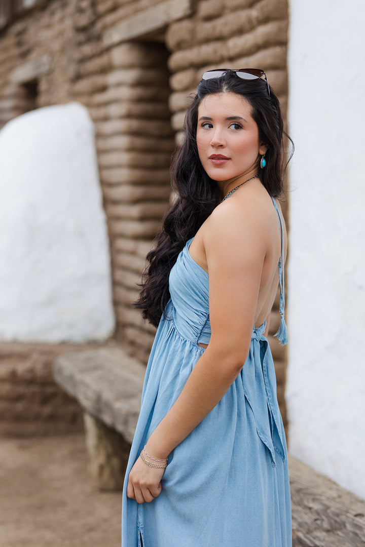 The Drift Away Tie-Back Halter Maxi Dress