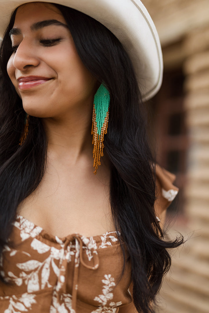 The Turquoise Handmade Seedbead Tassel Earring