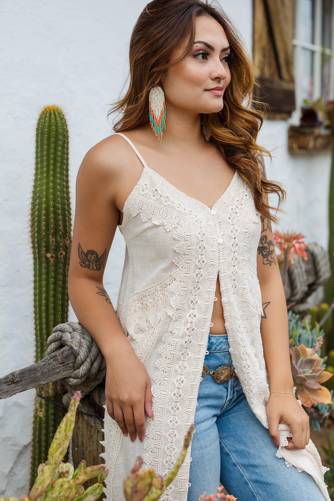 The White Handmade Seedbead Tassel Earrings