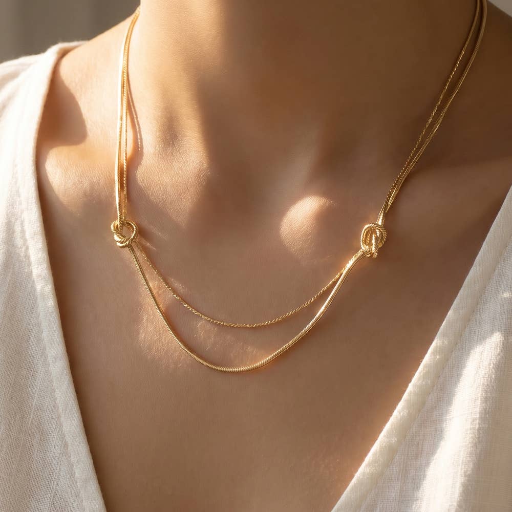 The Double Strand Knotted Gold Layer Necklace