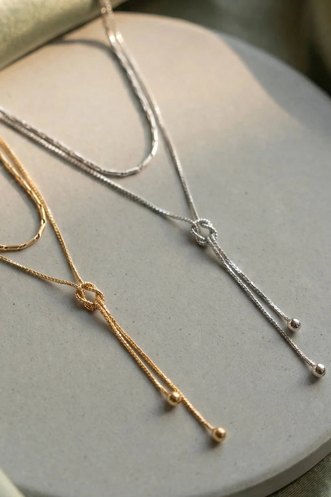The Dainty Double Layer Lariat Drop Necklace