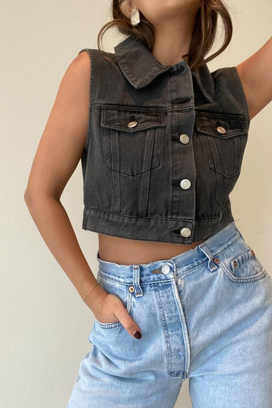 The Trucker Cropped Denim Vest