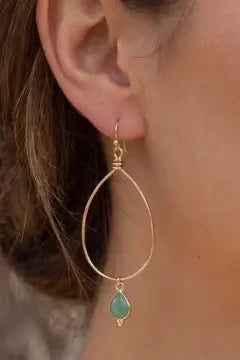 The Large Gold Teardrop Hoop Earrings with Stone Drop