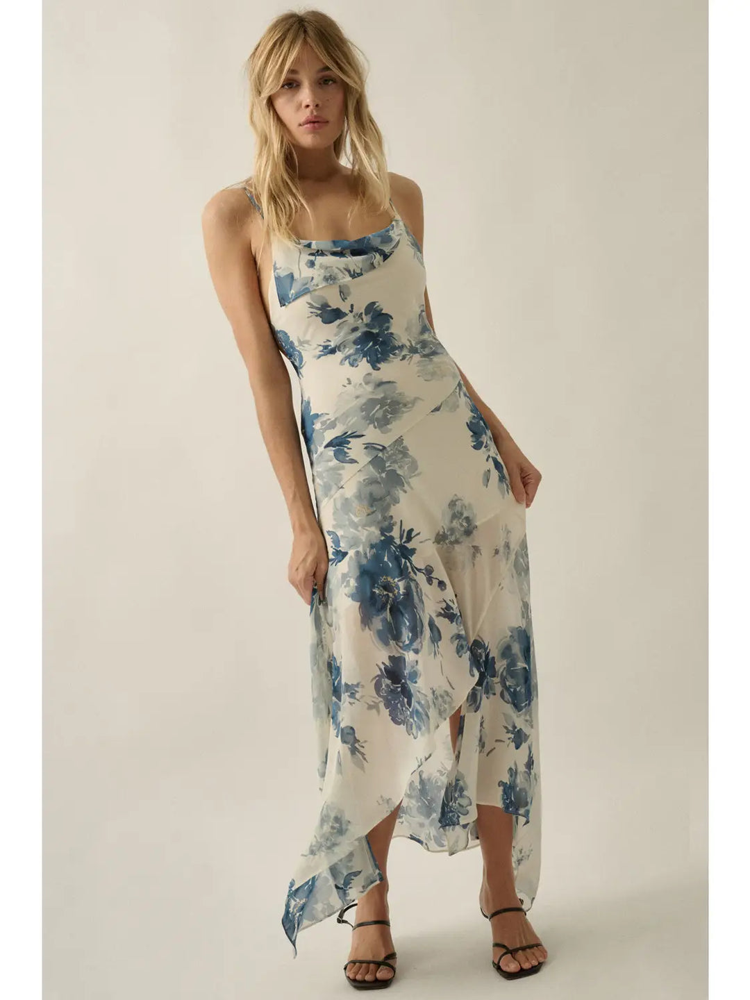 The Azure Watercolor Open Back Maxi Dress