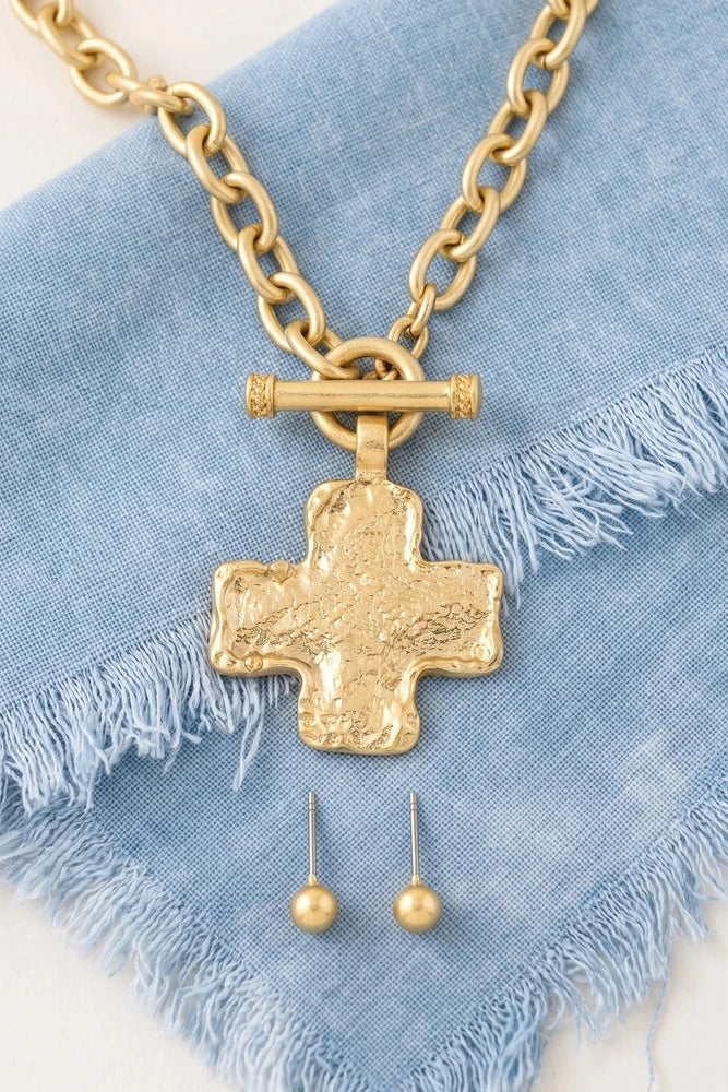 The Hammered Cross Toggle Chain Necklace