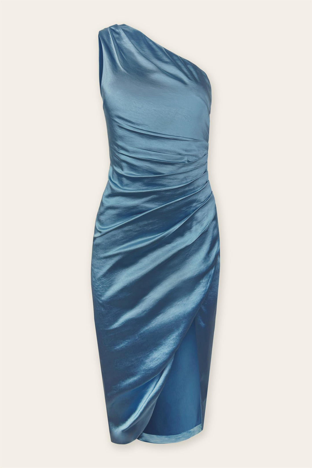 The Wedding Guest Satin Ruched Midi Dress