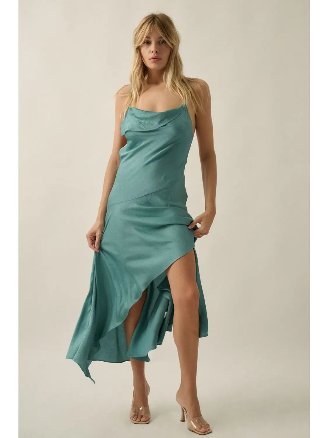 The Emerald Waves Open-Back Maxi Dress