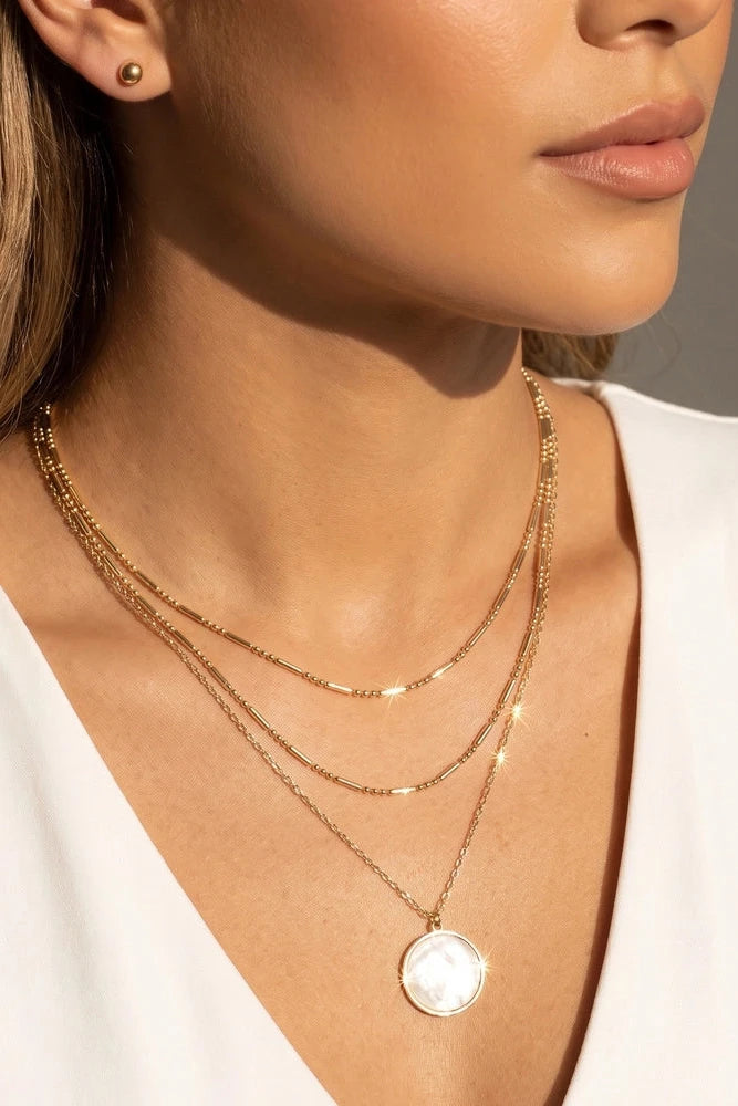 The Triple Layer Mother of Pearl Disc Necklace Set