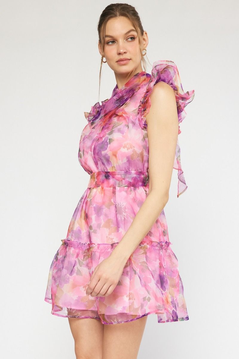 The Sweet Grace Pink Floral Ruffled Mini Dress